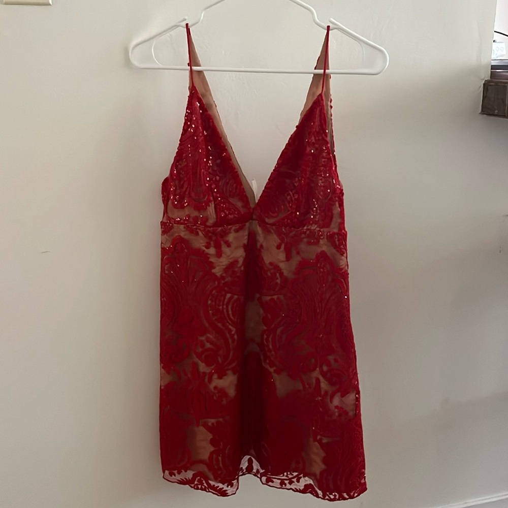 Red sequins mini dress